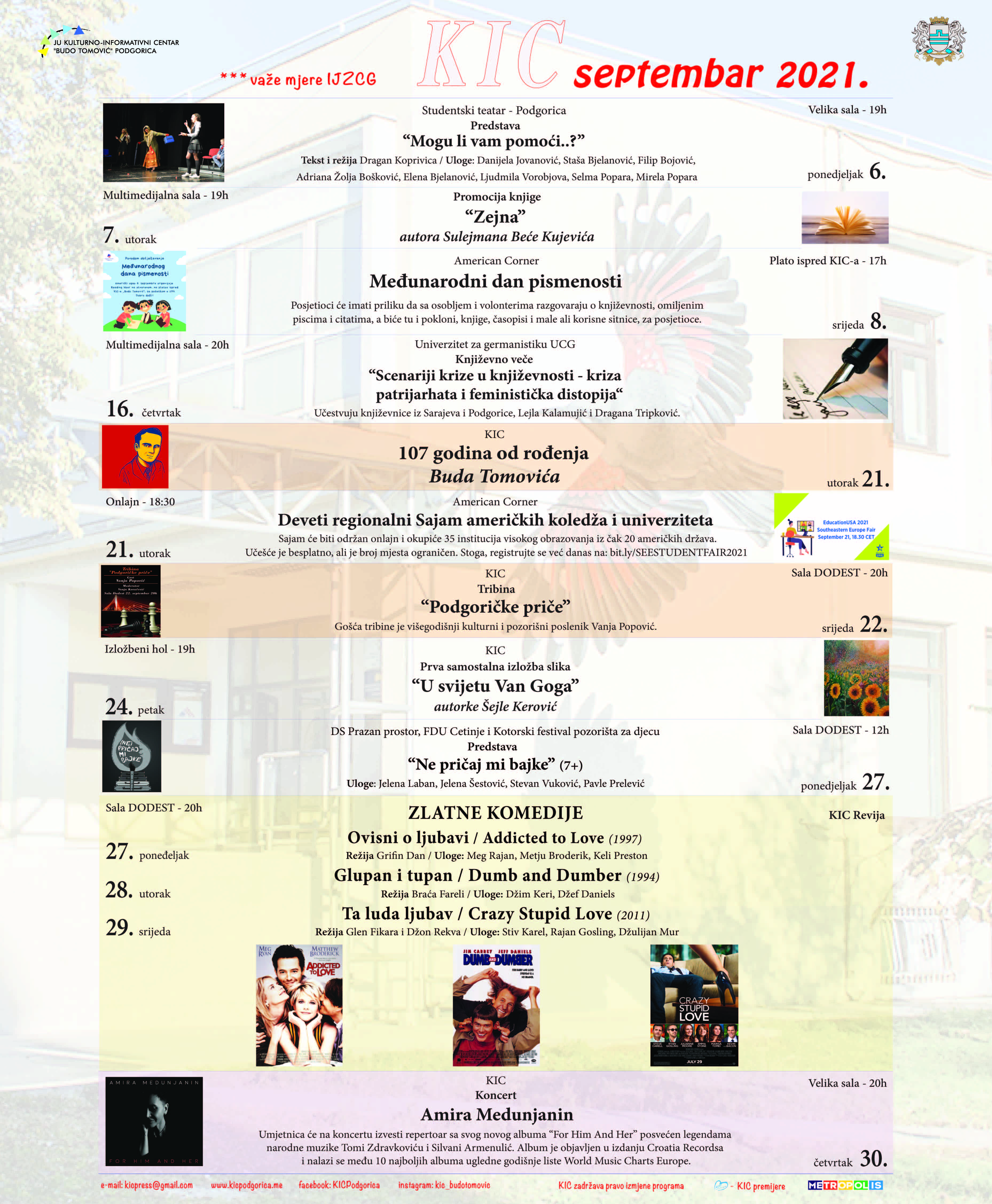 Repertoar KIC-a "Budo Tomović" za septembar