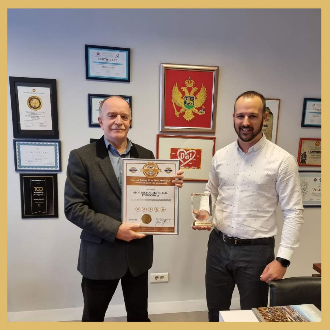 Sportski objekti Podgorica i ove godine dobitnik Zlatnog sertifikata