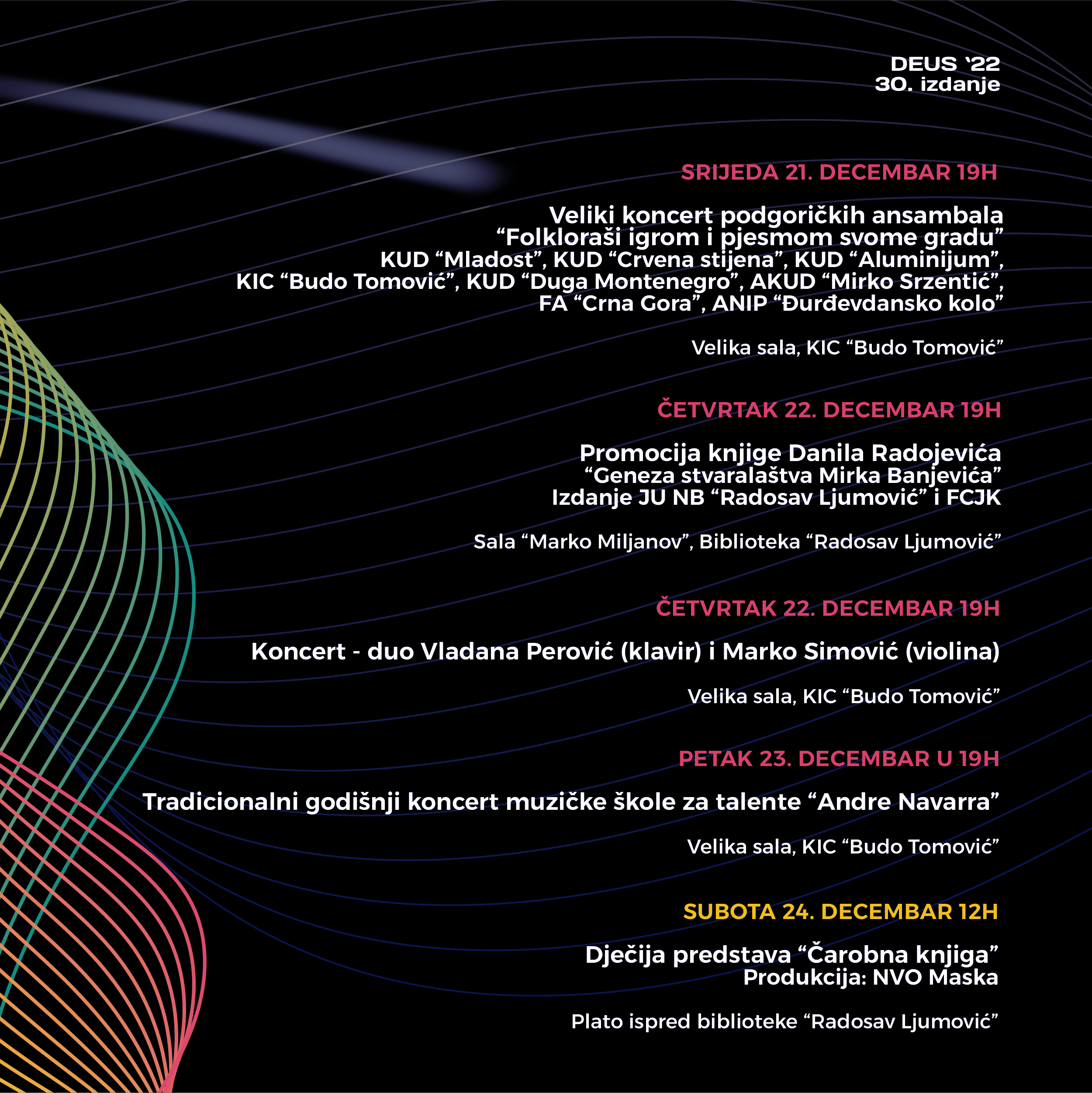 Počinje jubilarno 30.izdanje DEUS-a;  Bogat kulturni program u Podgorici do kraja mjeseca