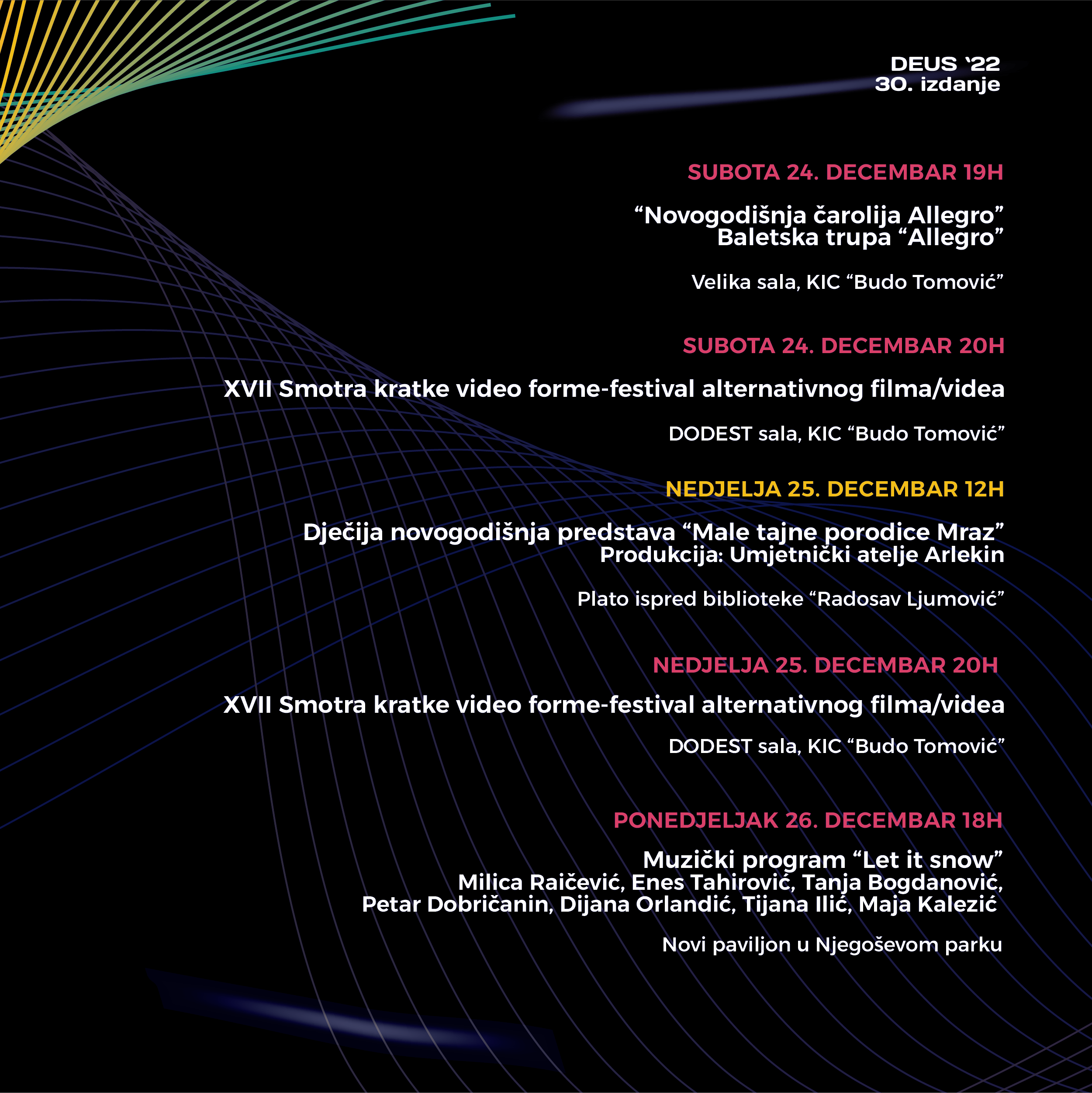 Počinje jubilarno 30.izdanje DEUS-a;  Bogat kulturni program u Podgorici do kraja mjeseca