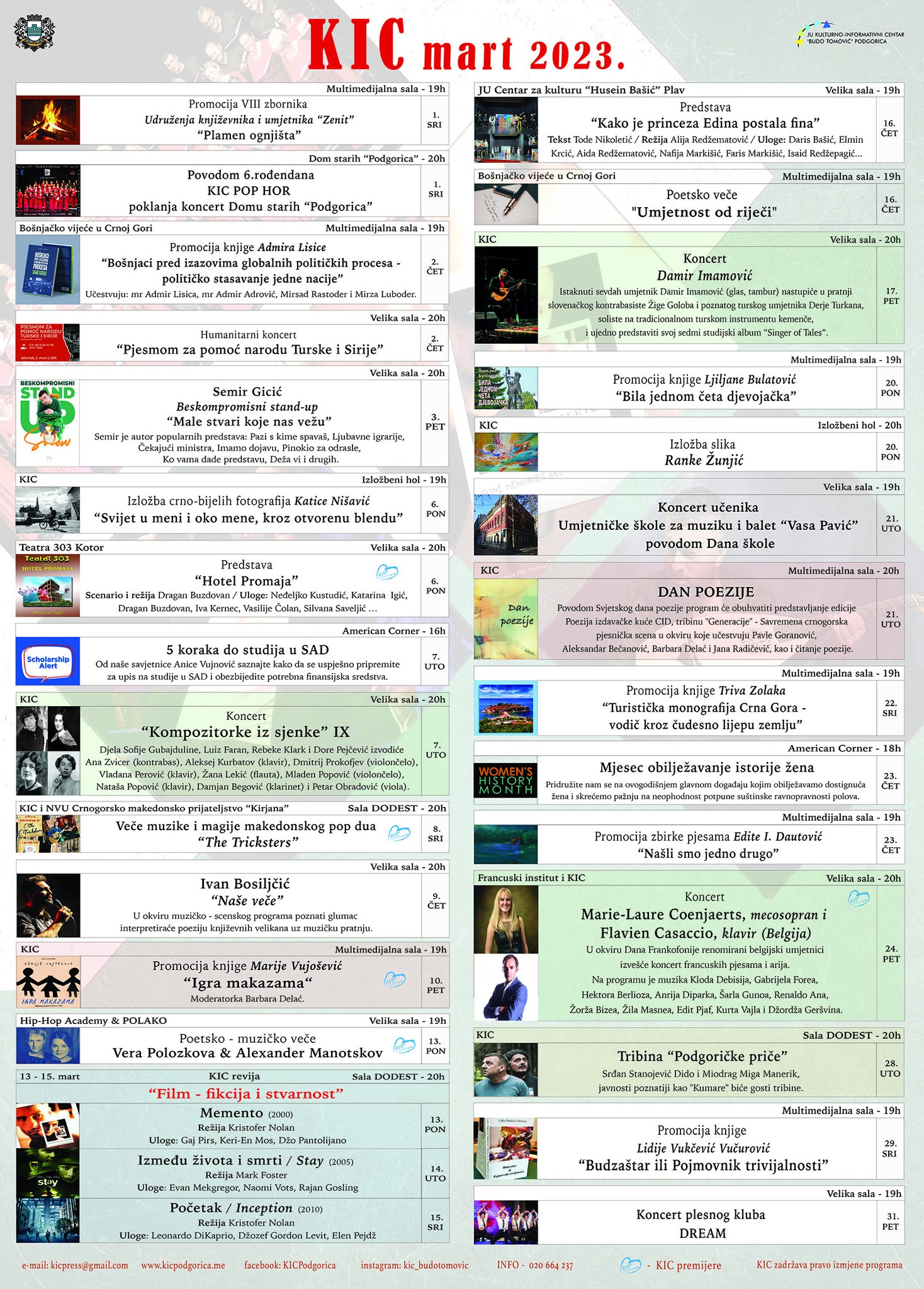 KIC centar kulturnih zbivanja i u martu