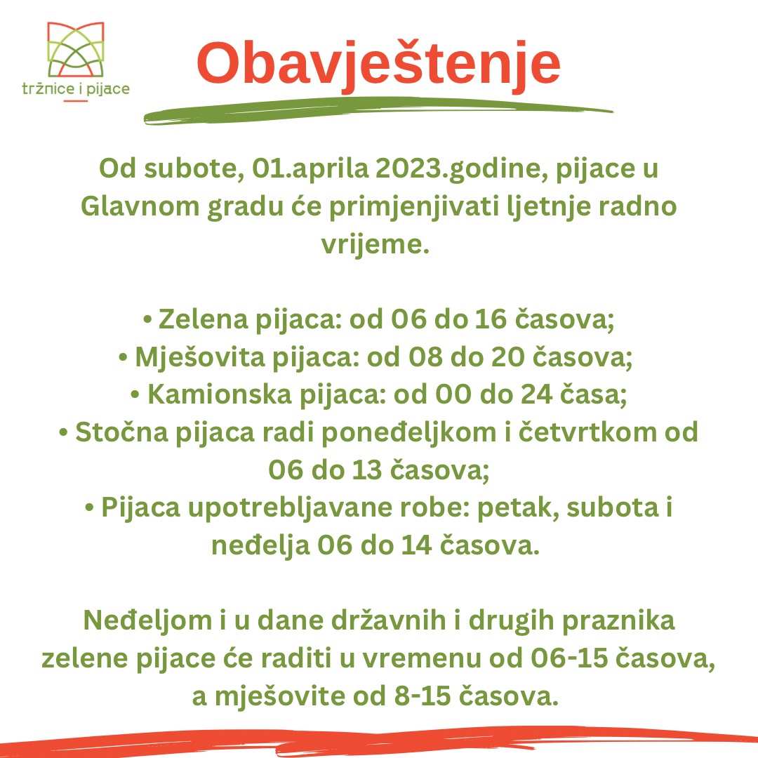 Vaskršnji pazar na Velikoj pijaci; Od subote ljetnje radno vrijeme