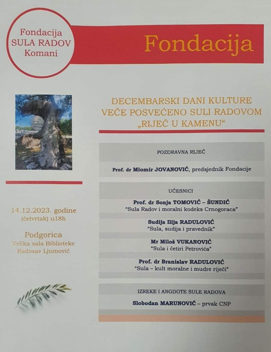 Projekat "Riječ u kamenu", Fondacije "Sula Radov"